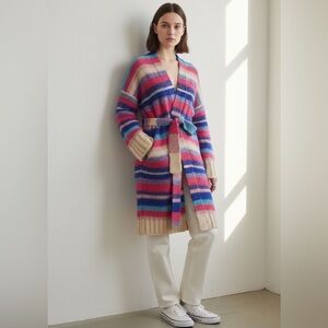 NWT Eleven Six Delfine Alpaca Multicolor Warp Long Cardigan Size S